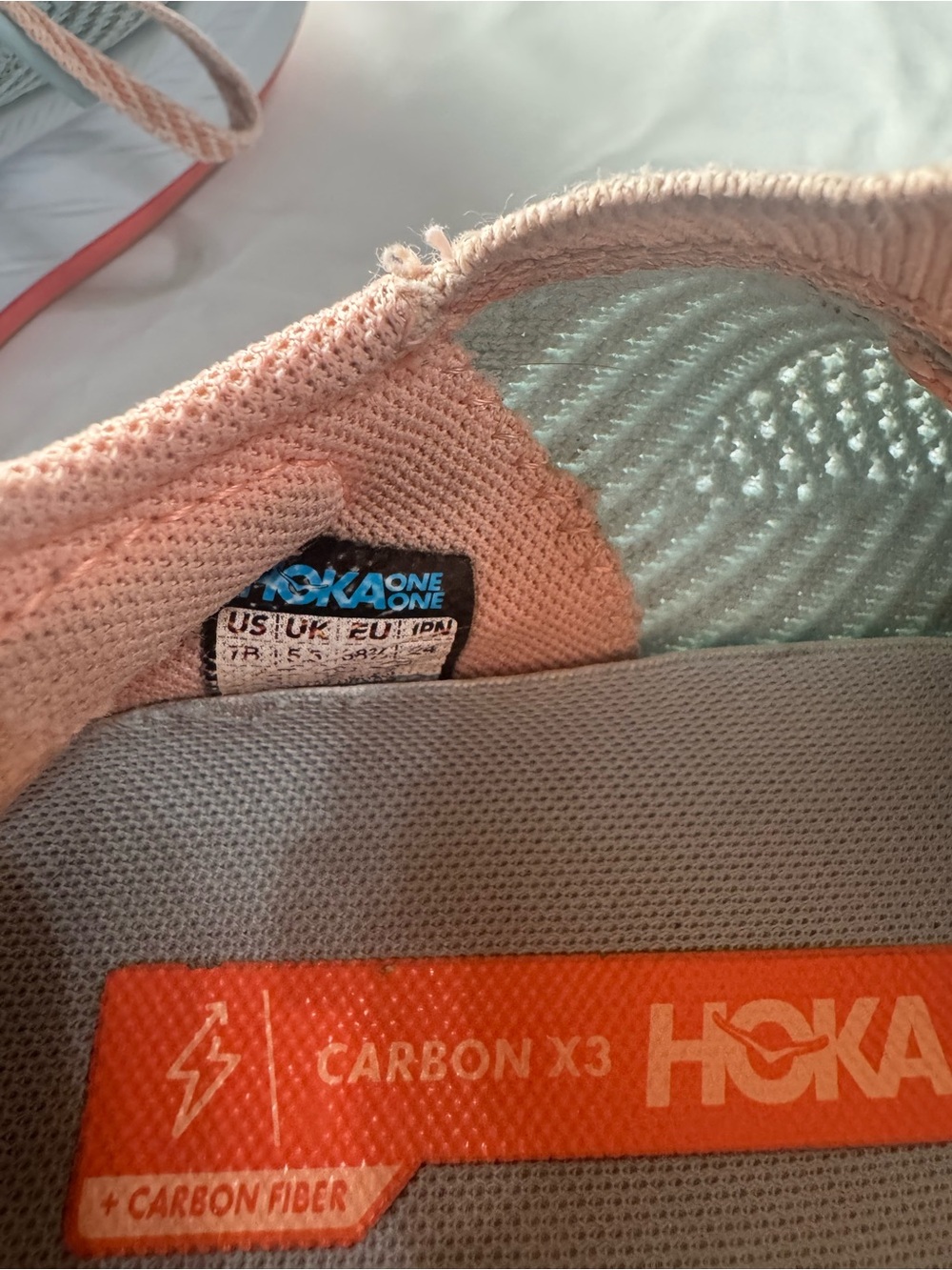 Hoka Women's Coral Peach and Light Blue Running Sneakers - Picture 7 of 7